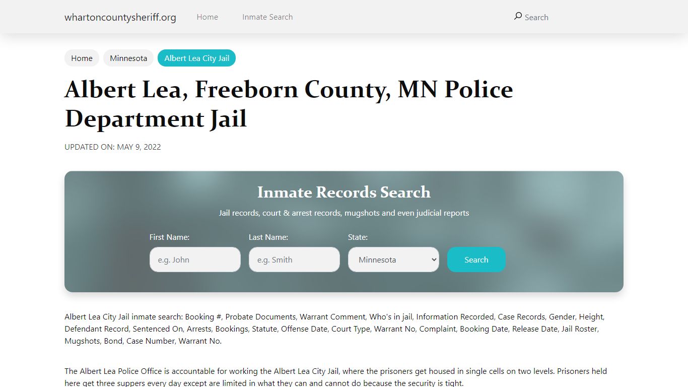 Albert Lea, MN City Jail Inmates, Arrests