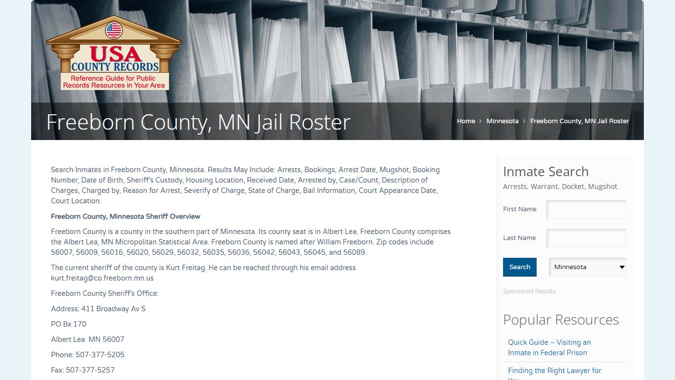 Freeborn County, MN Jail Roster | Name Search